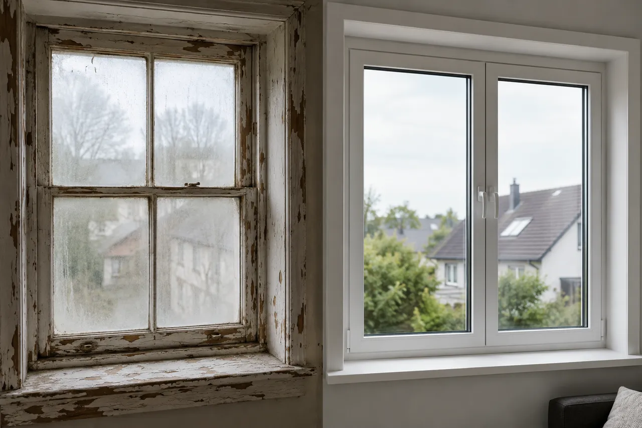 Remplacement de fenêtres vétustes par de nouvelles menuiseries double vitrage lors d'une rénovation